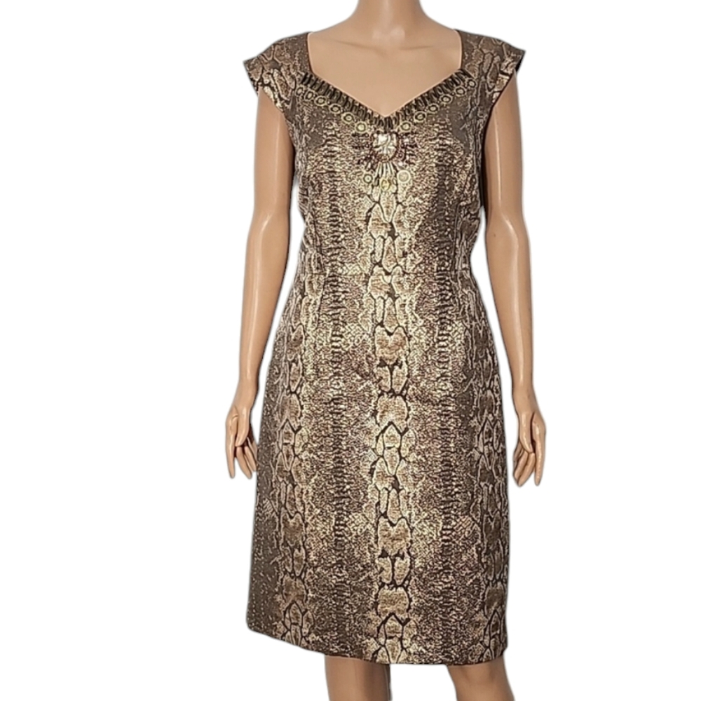Antonio Melani‎ Luella Vintage Glam Chestnut Skin print Sheath Dress Size 14